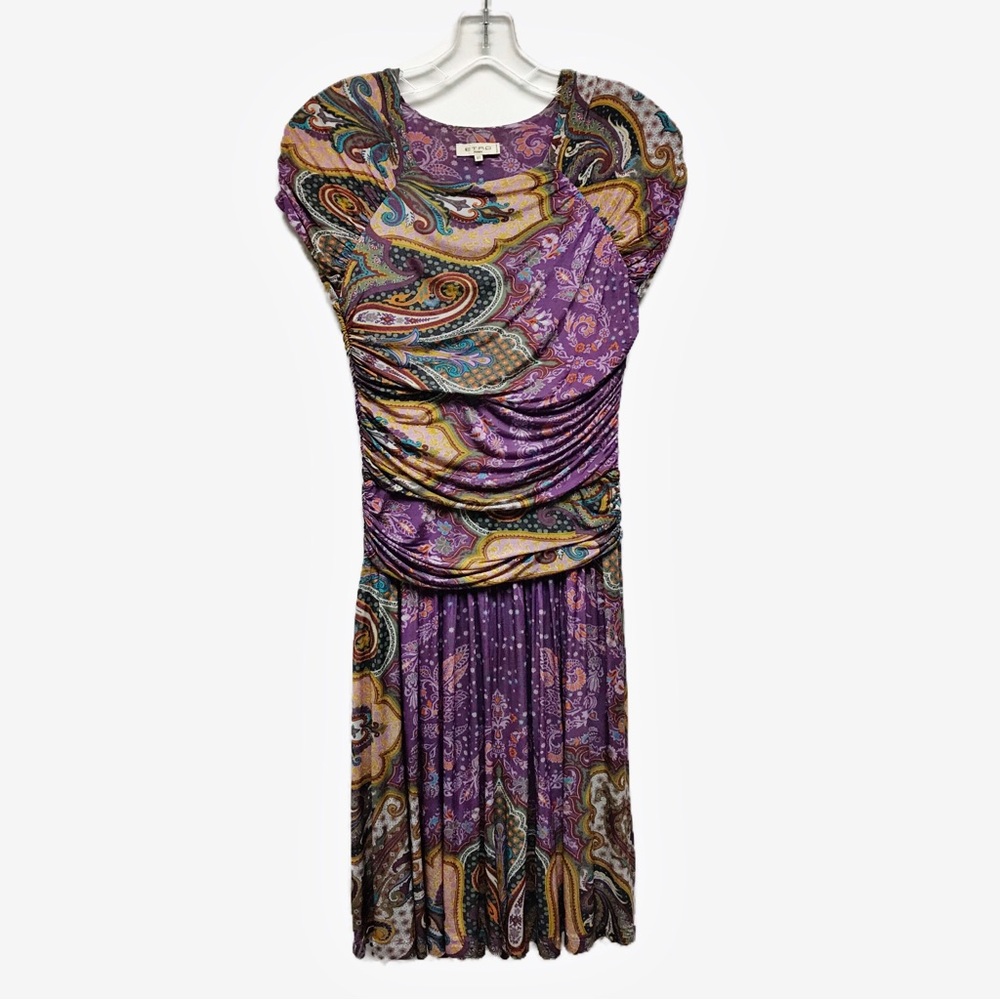 ETRO Purple Paisley Printed Dress Size 46